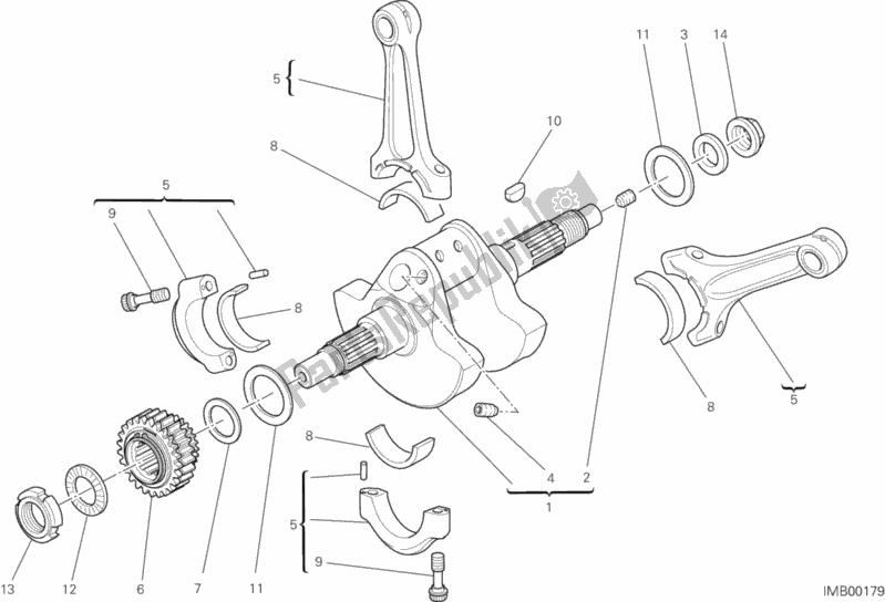 All parts for the Crankshaft of the Ducati Multistrada 1200 S Pikes Peak Brasil 2015